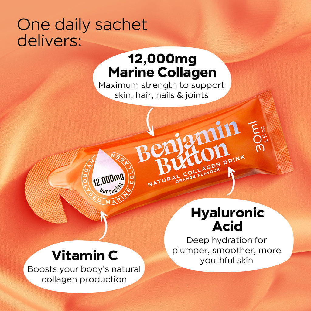 Benjamin Button 12,000mg Marine Collagen Drink - Orange Liquid Sachets