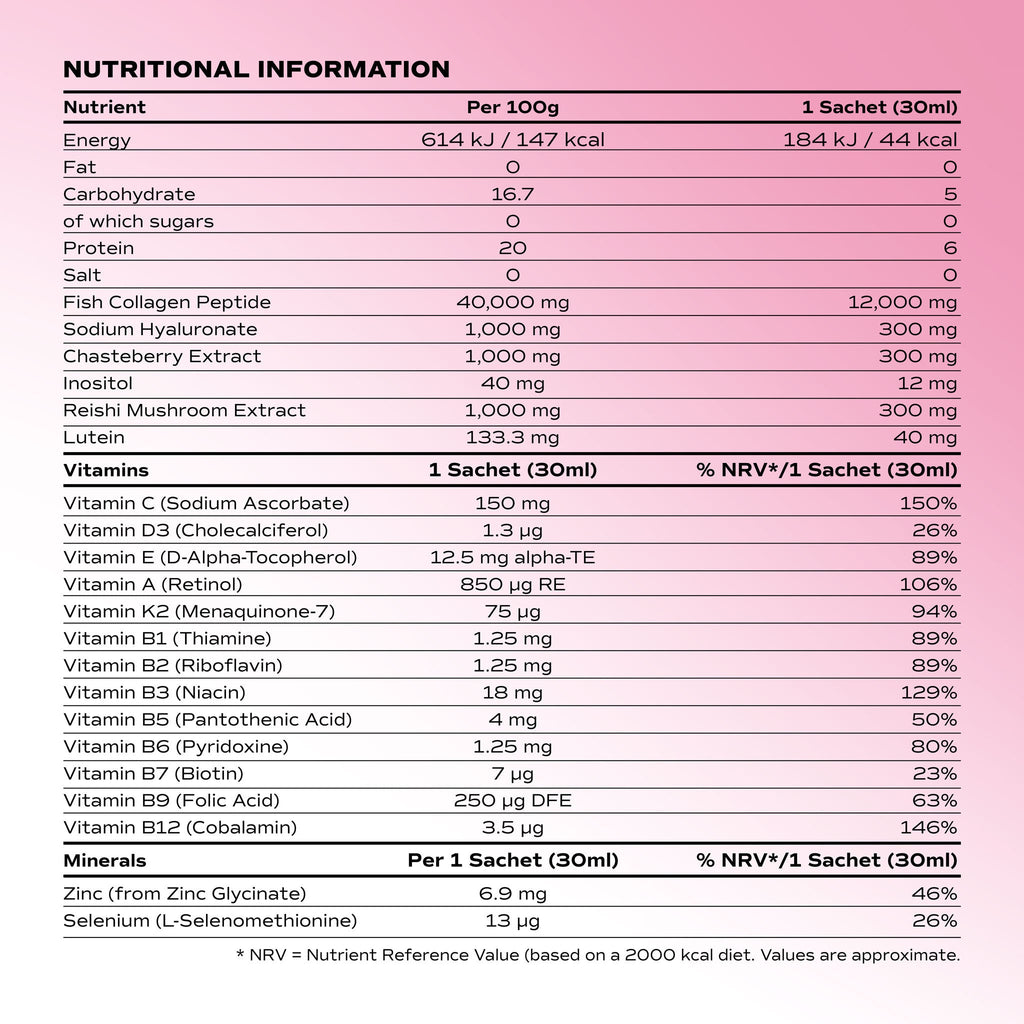 Benjamin Button 12,000mg Marine Collagen Drink - Strawberry Liquid Sachets - 14 Sachets - Perimenopause Support