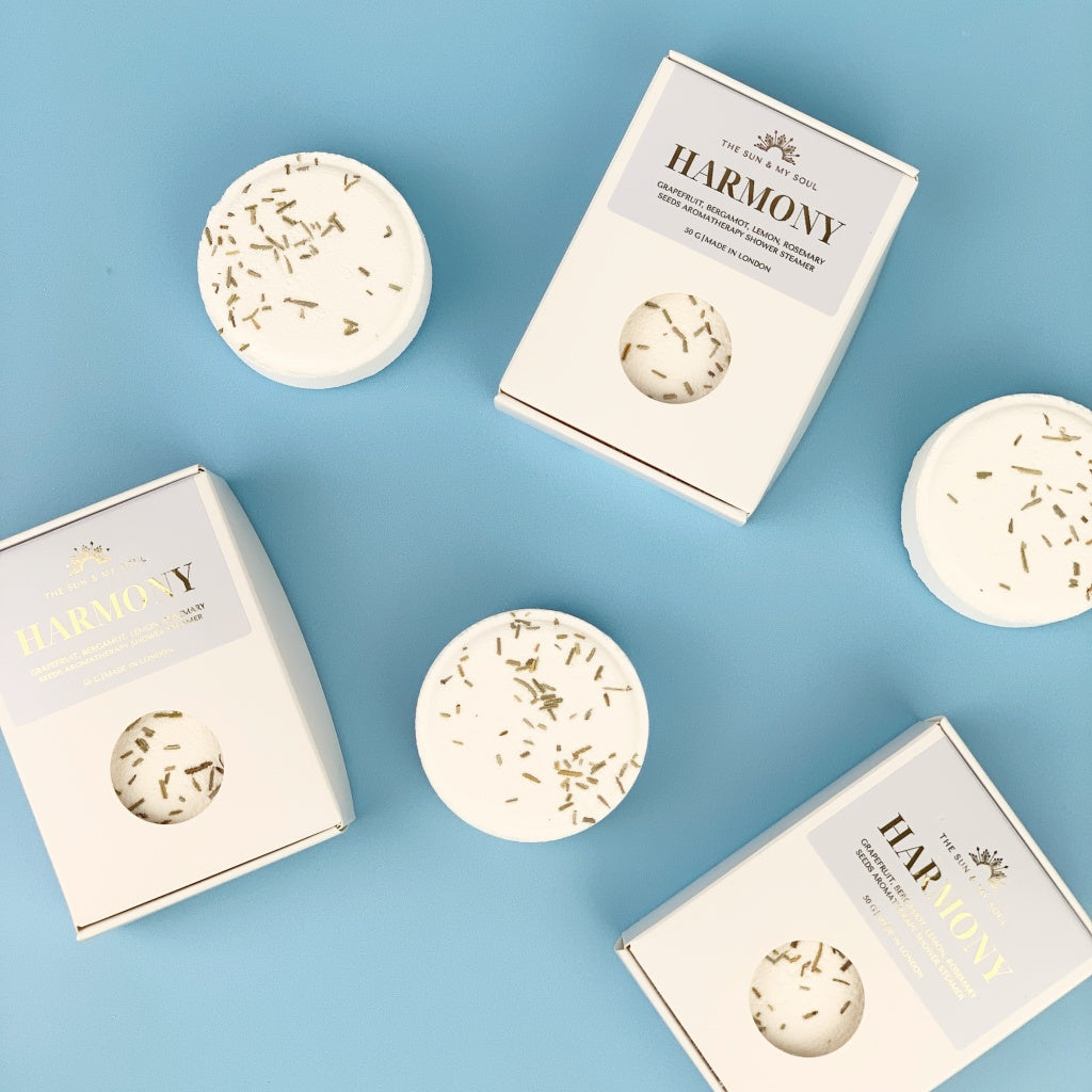 Harmony Aromatherapy Shower Steamer in Box - Grapefruit, Bergamot, Rosemary, Lemon Tea Tree and Rosemary Seeds