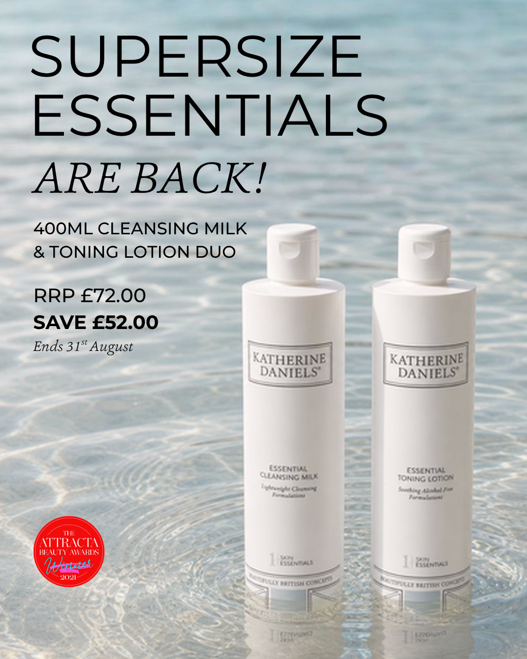 August promotion Supersize Essential Cleansing Milk and Toning Lotion Duo