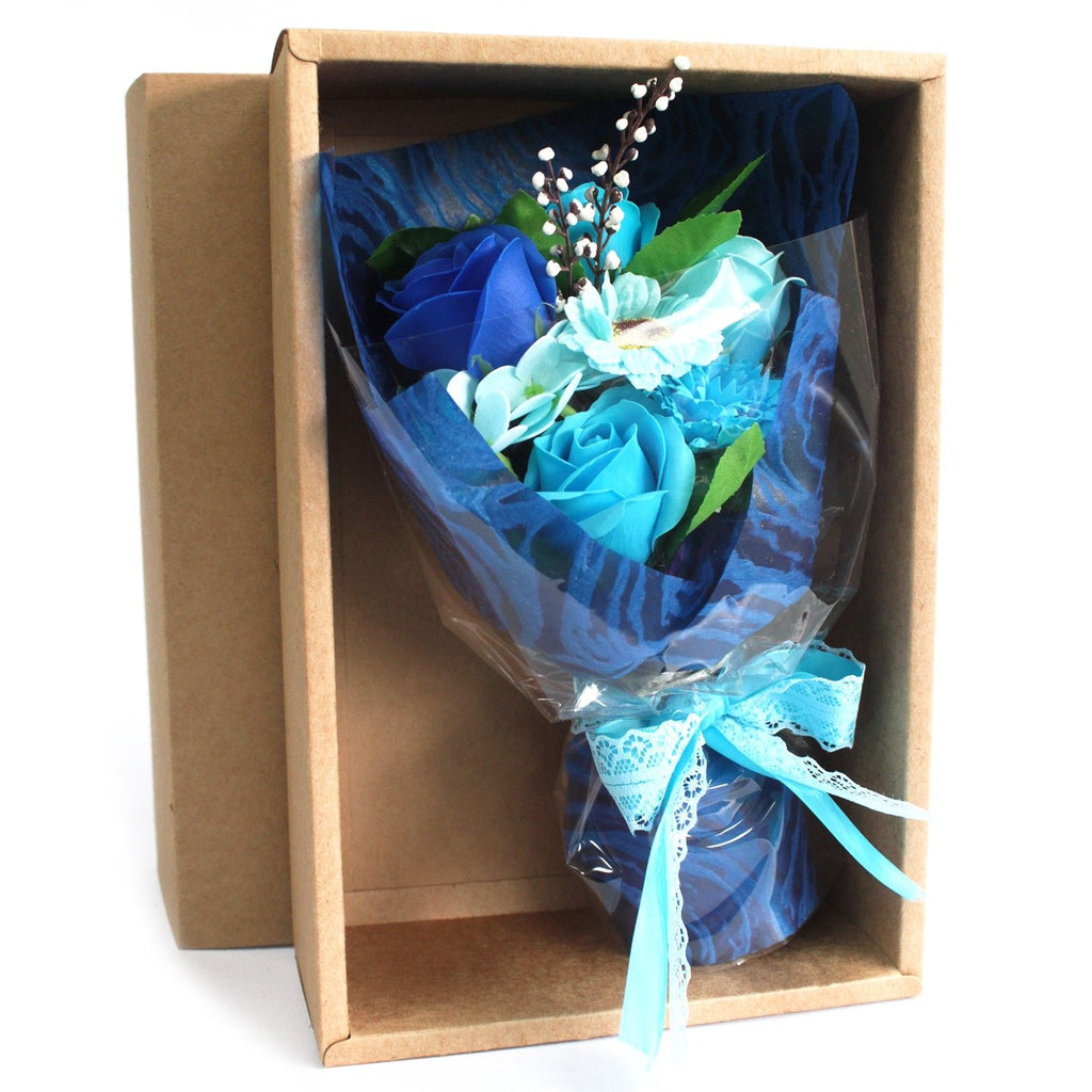 Blue boxed soap flower bouquet