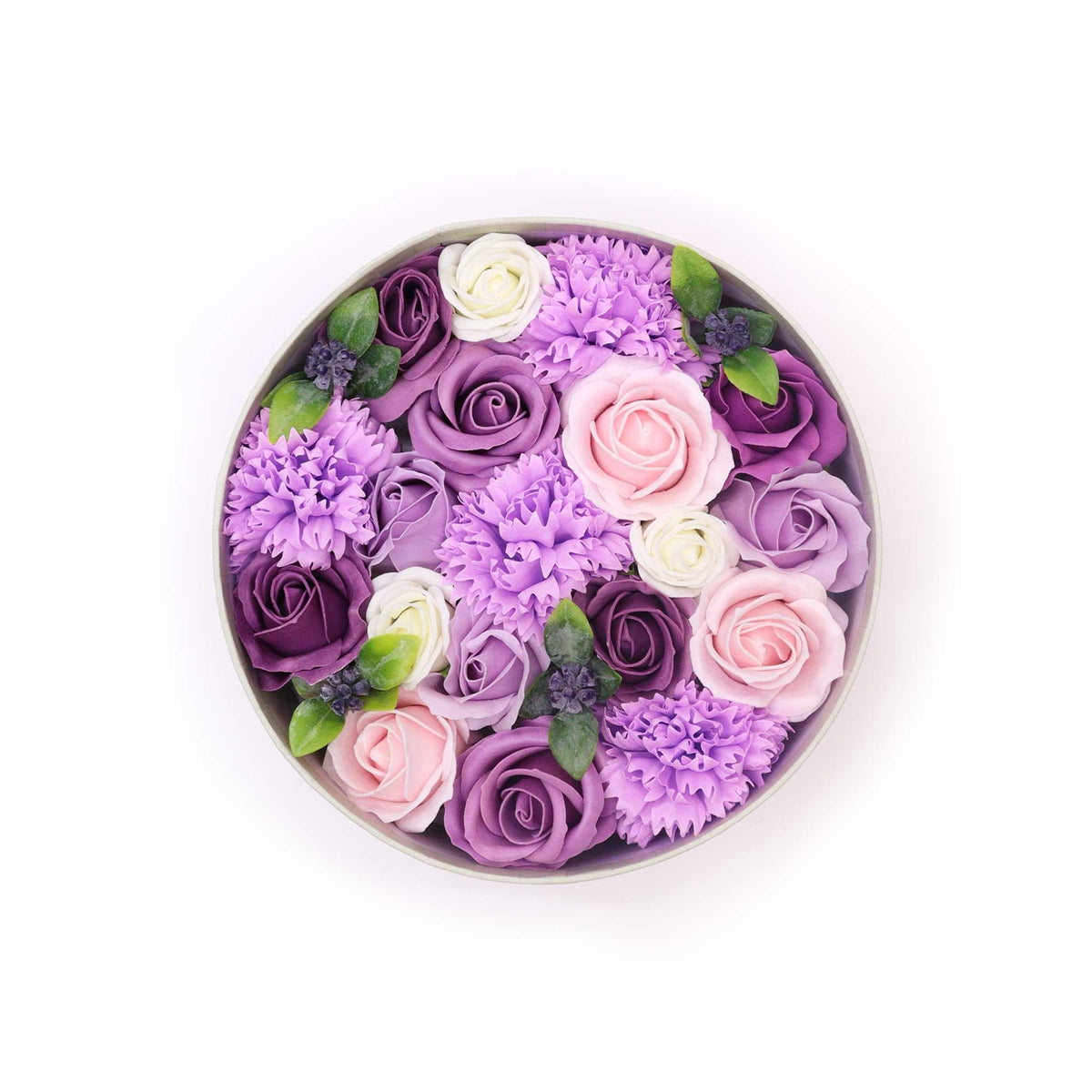 Round Lavender Rose and Carnation soap flower gift box