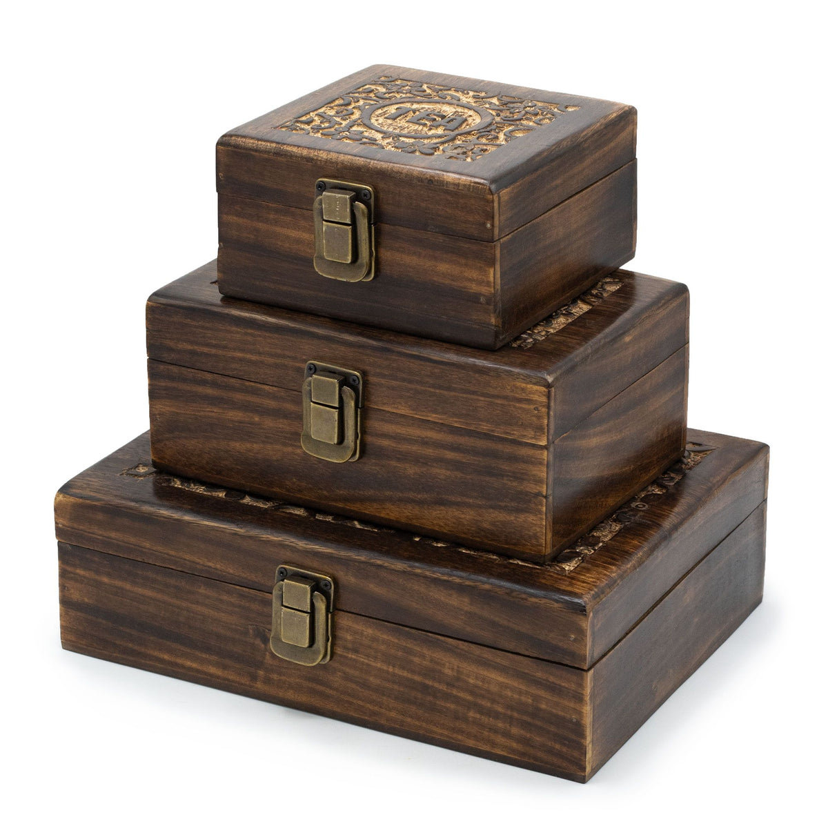 Carved Mango Wood Tea Box – 12 Compartments