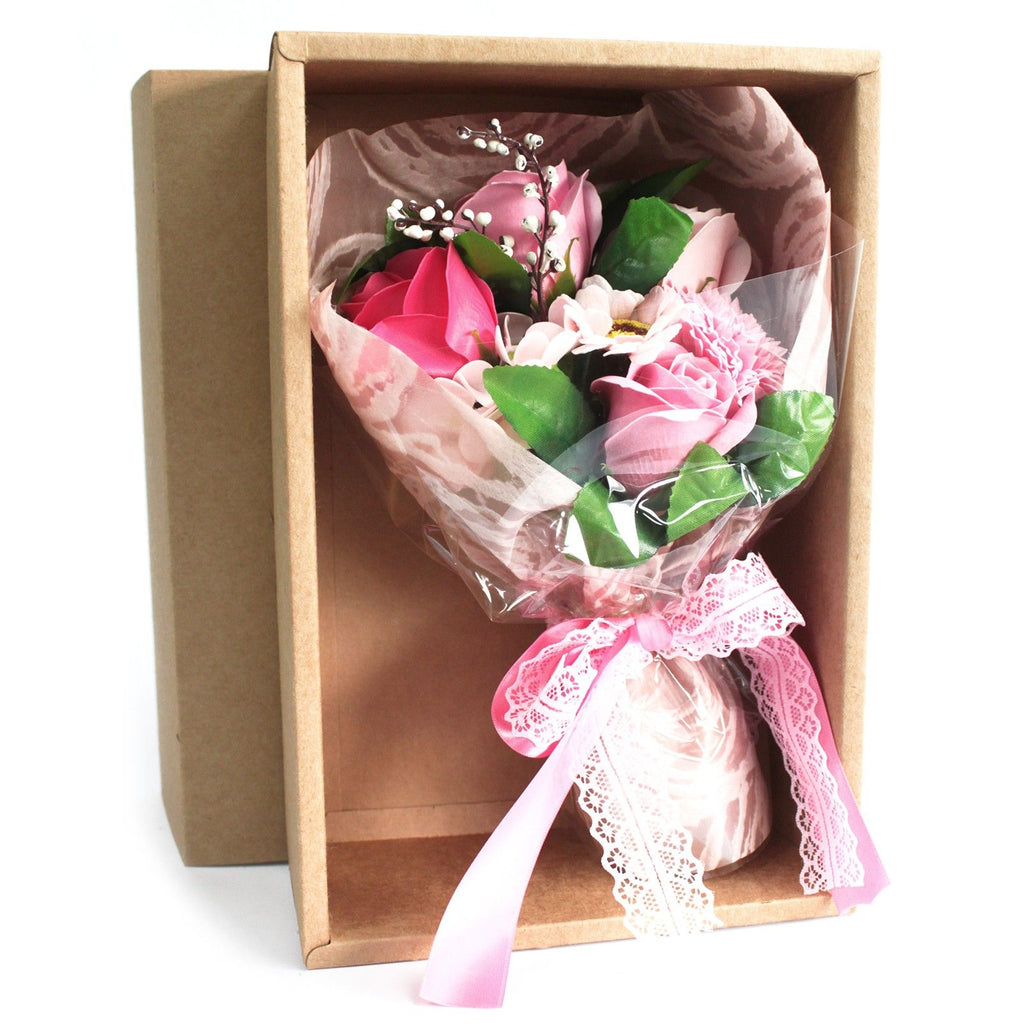 Pink boxed soap flower bouquet