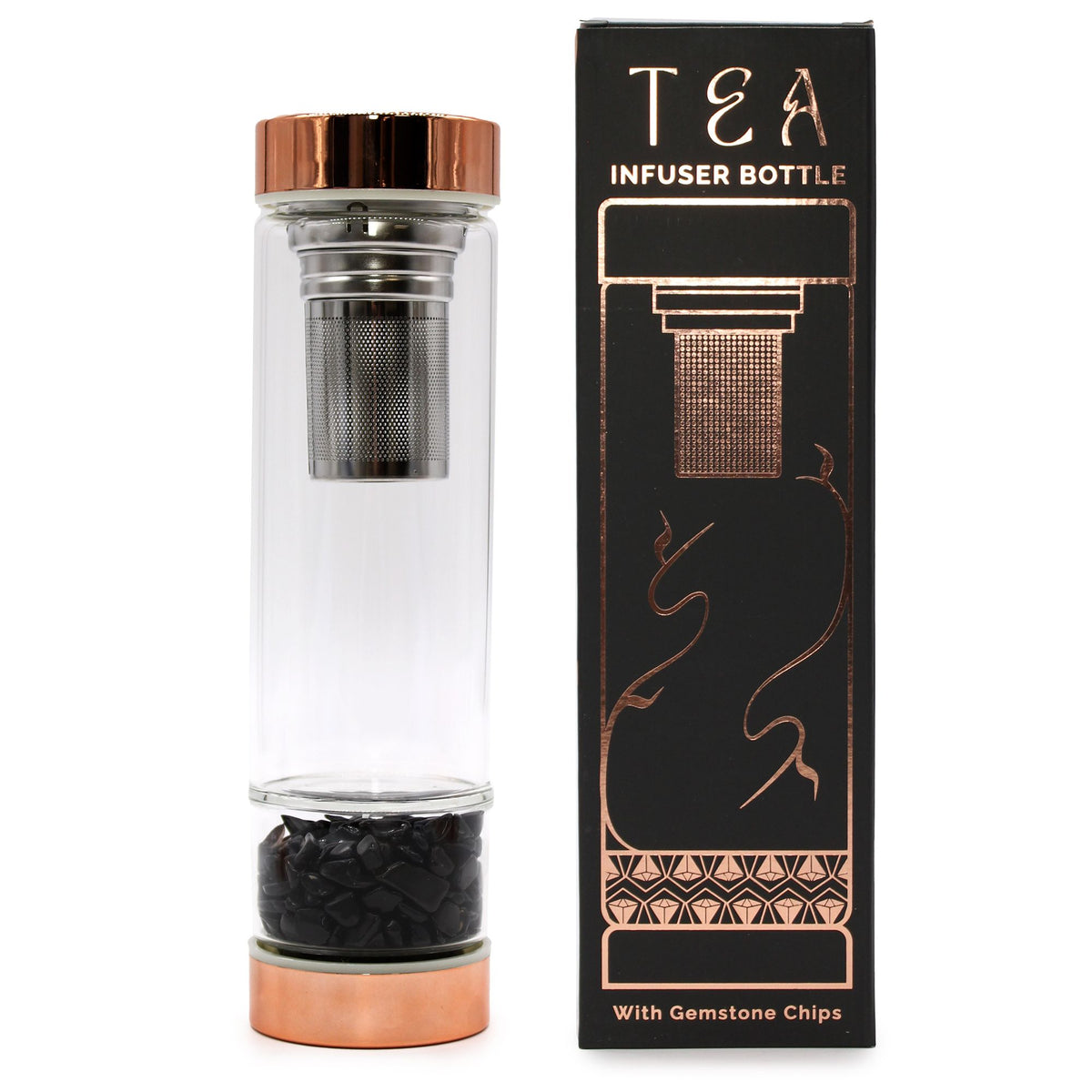 Glass Tea Infuser Bottle – Rose Gold & Onyx, 500ml