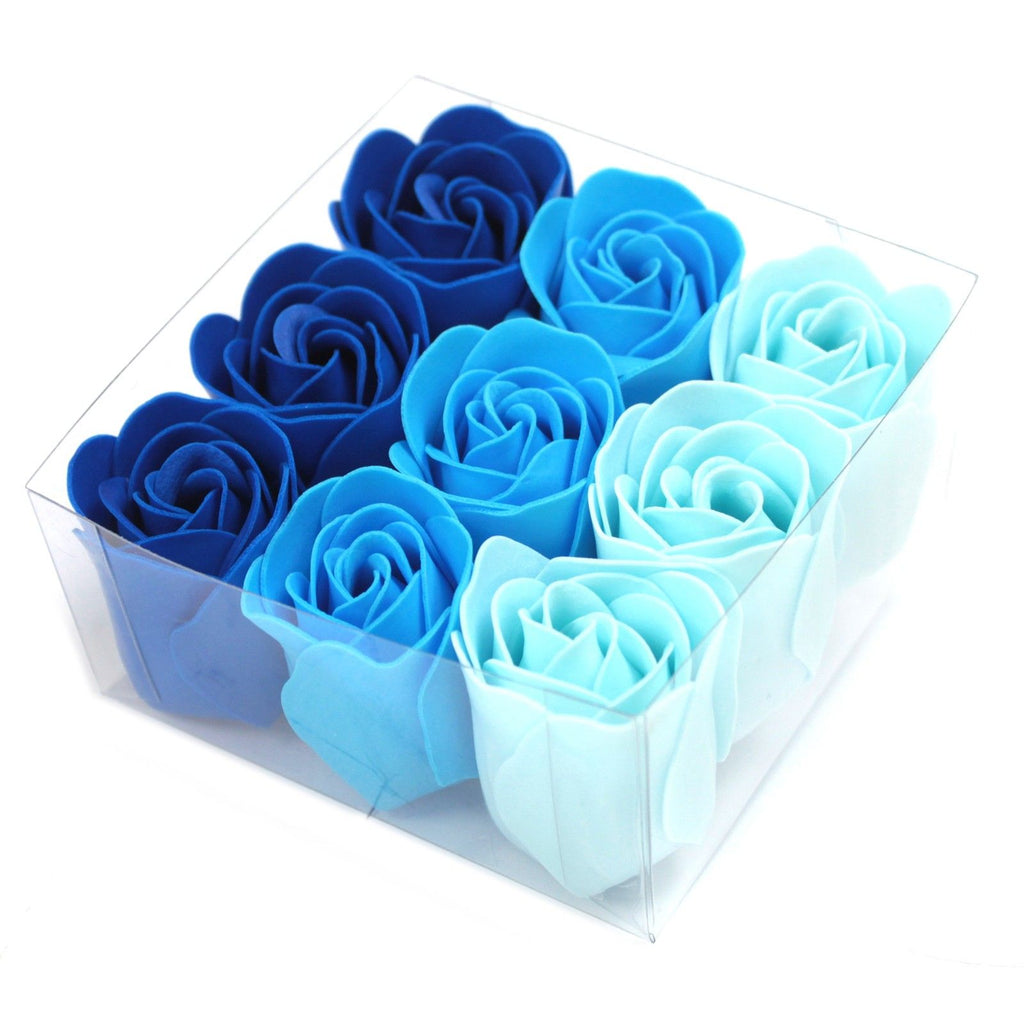 Blue set of 9 soap roses