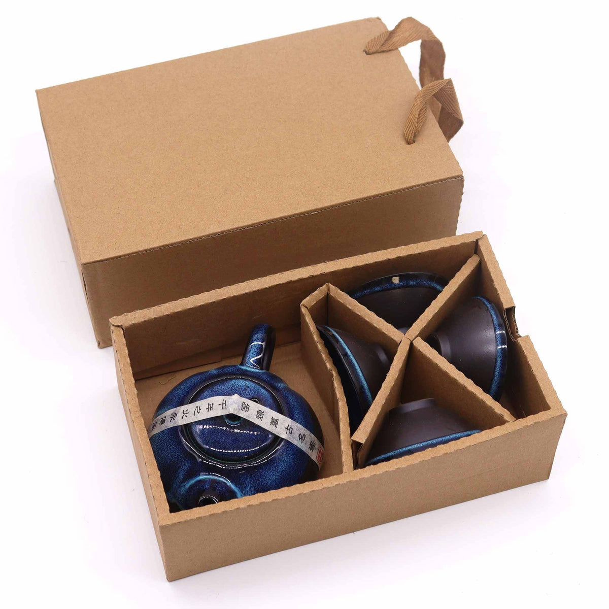Herbal Blues Ceramic Tea Set – Teapot & 4 Cups