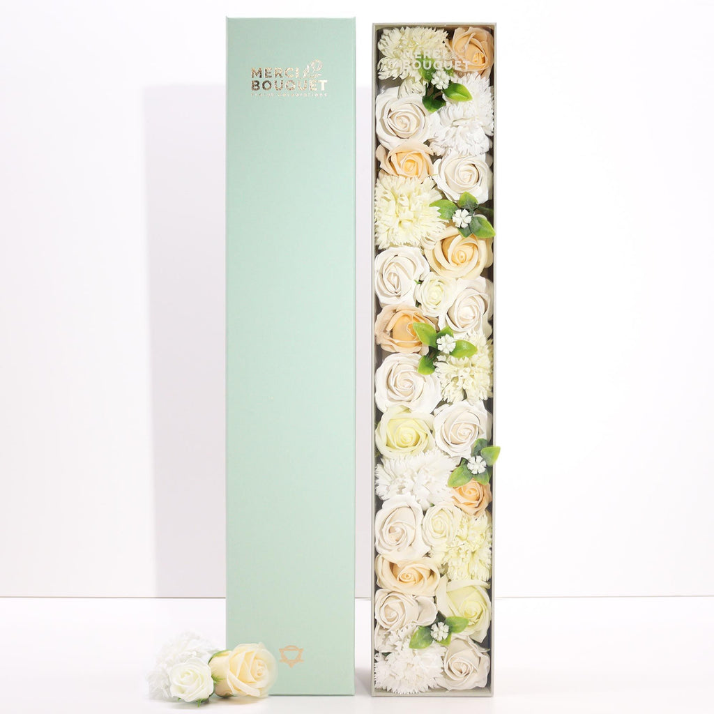 Extra Long Wedding Blessings white and ivory soap flower gift box