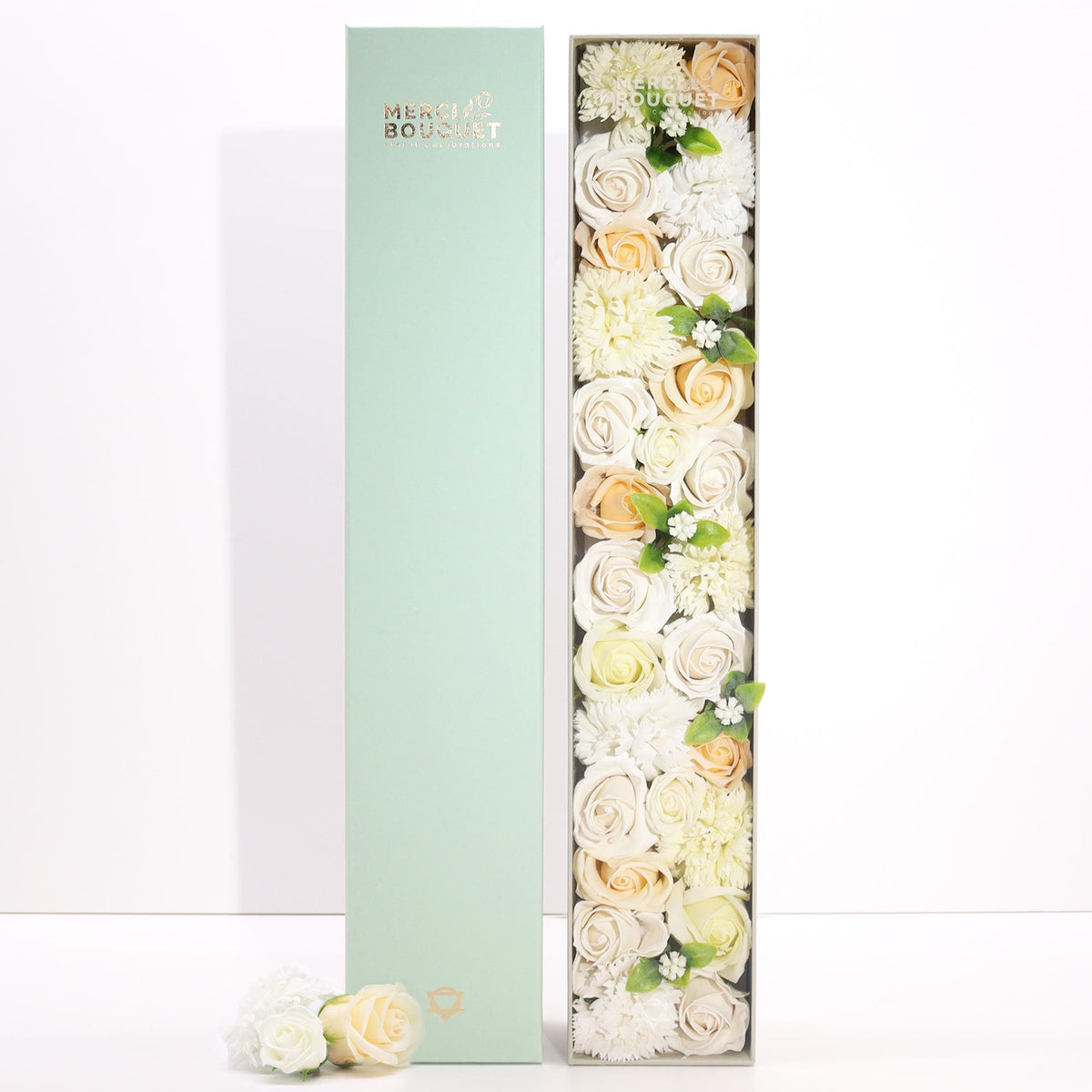 Extra Long Wedding Blessings white and ivory soap flower gift box