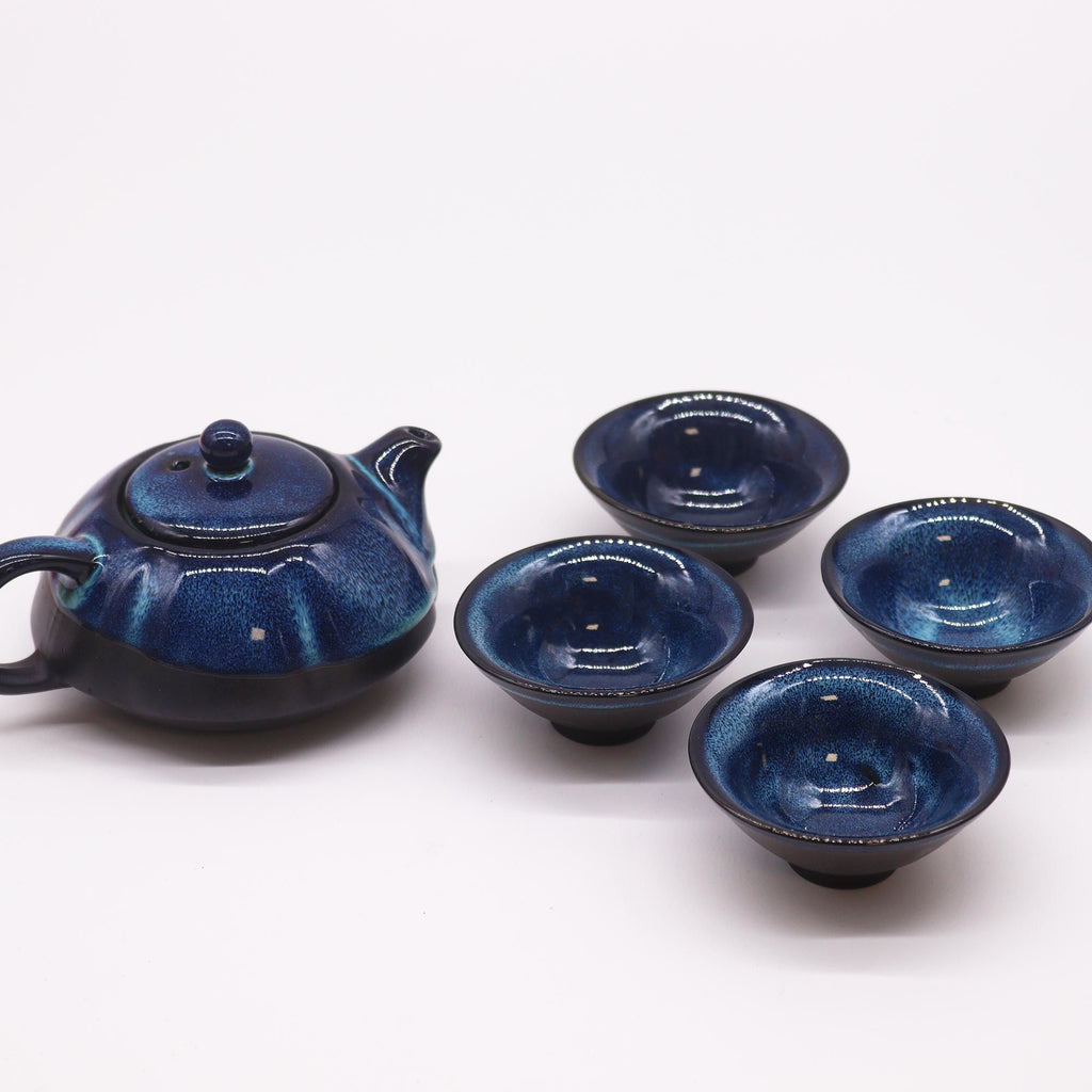 Herbal Blues Ceramic Tea Set – Teapot & 4 Cups