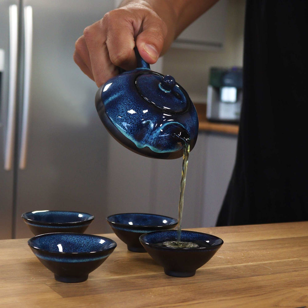 Herbal Blues Ceramic Tea Set – Teapot & 4 Cups