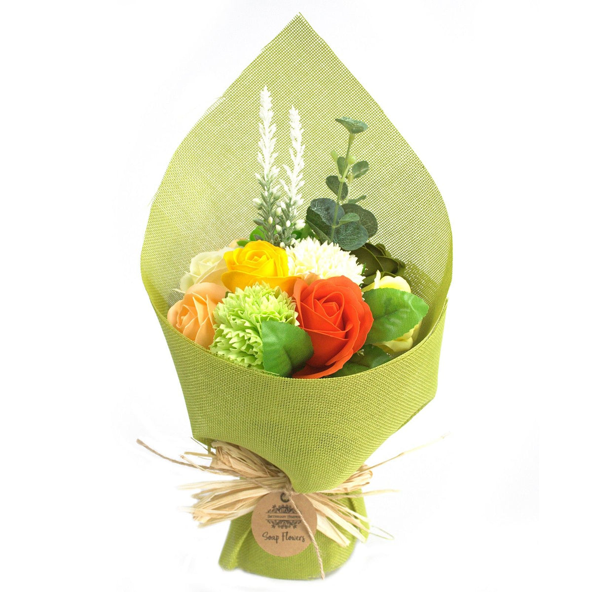Green and yellow standing soap flower bouquet