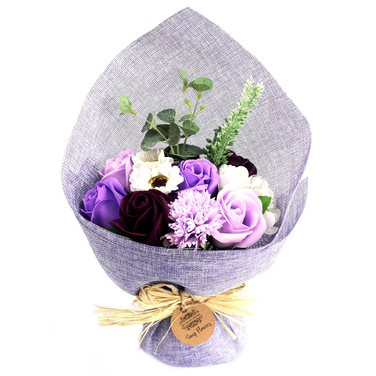 Purple standing soap flower bouquet