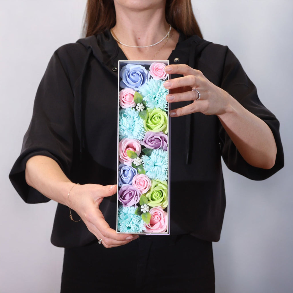Blue long Baby Blessings soap flower gift box