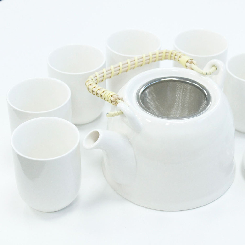 Classic White Herbal Tea Set – Teapot & 6 Cups