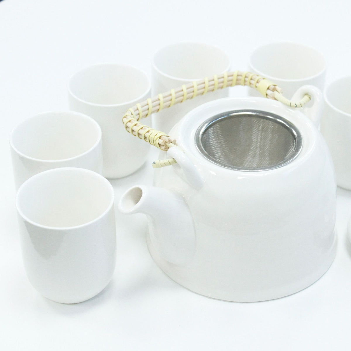 Classic White Herbal Tea Set – Teapot & 6 Cups