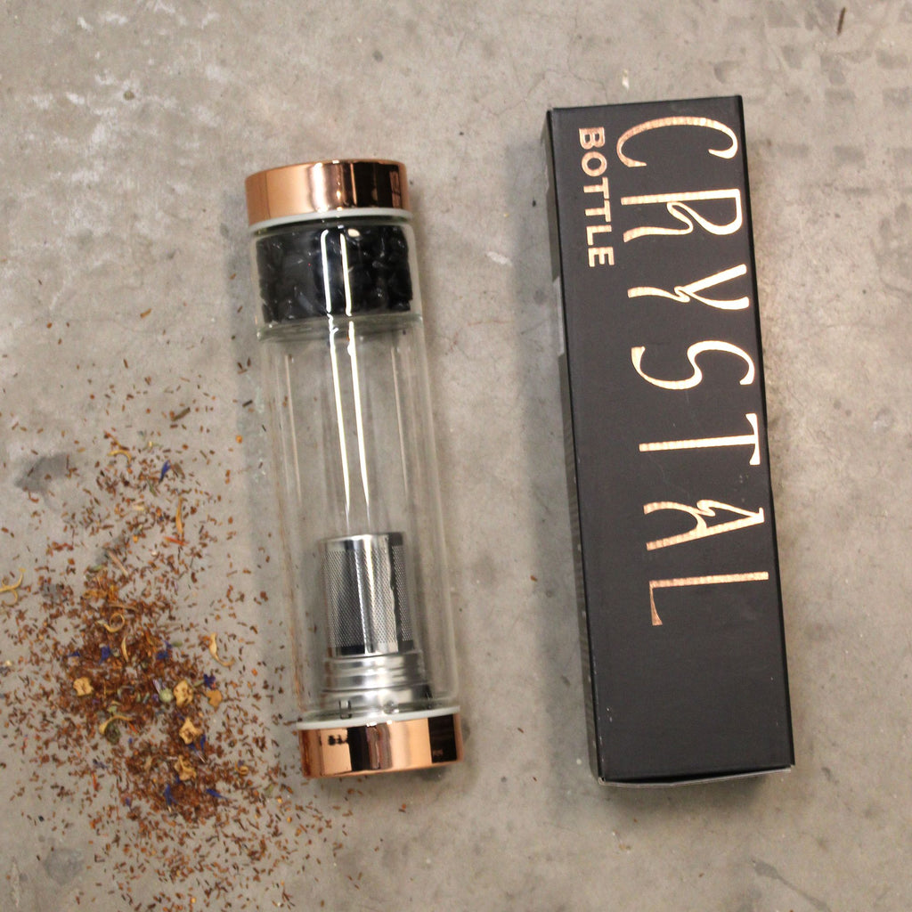Glass Tea Infuser Bottle – Rose Gold & Onyx, 500ml