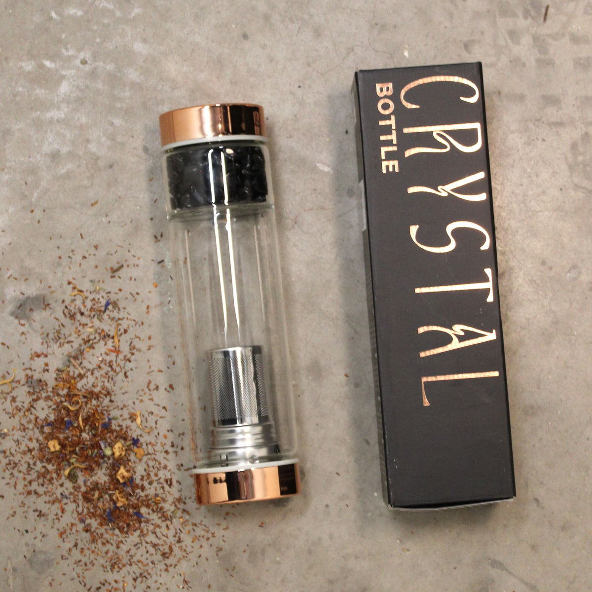 Glass Tea Infuser Bottle – Rose Gold & Onyx, 500ml