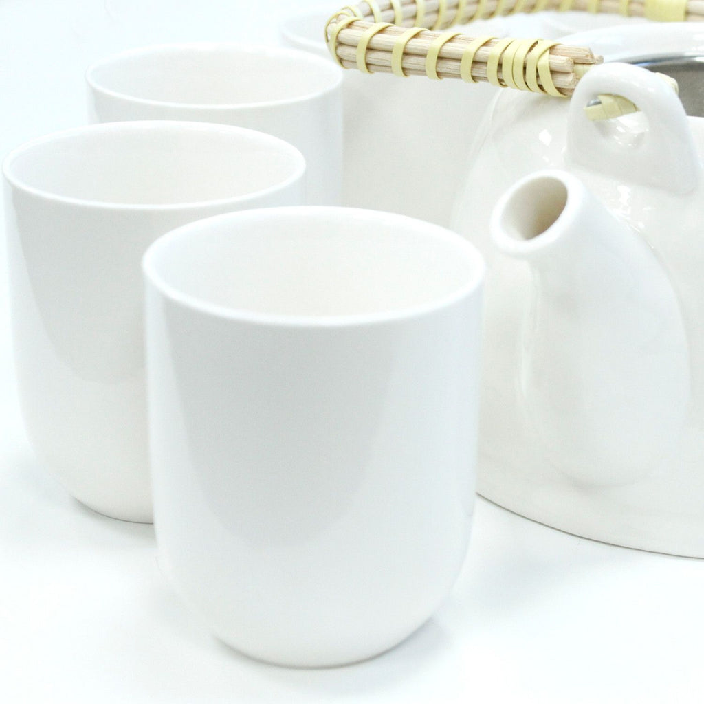 Classic White Herbal Tea Set – Teapot & 6 Cups