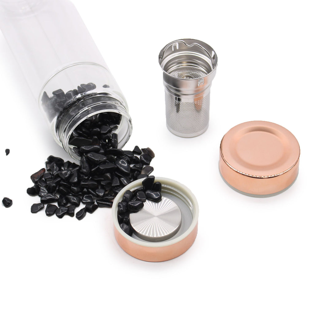 Glass Tea Infuser Bottle – Rose Gold & Onyx, 500ml