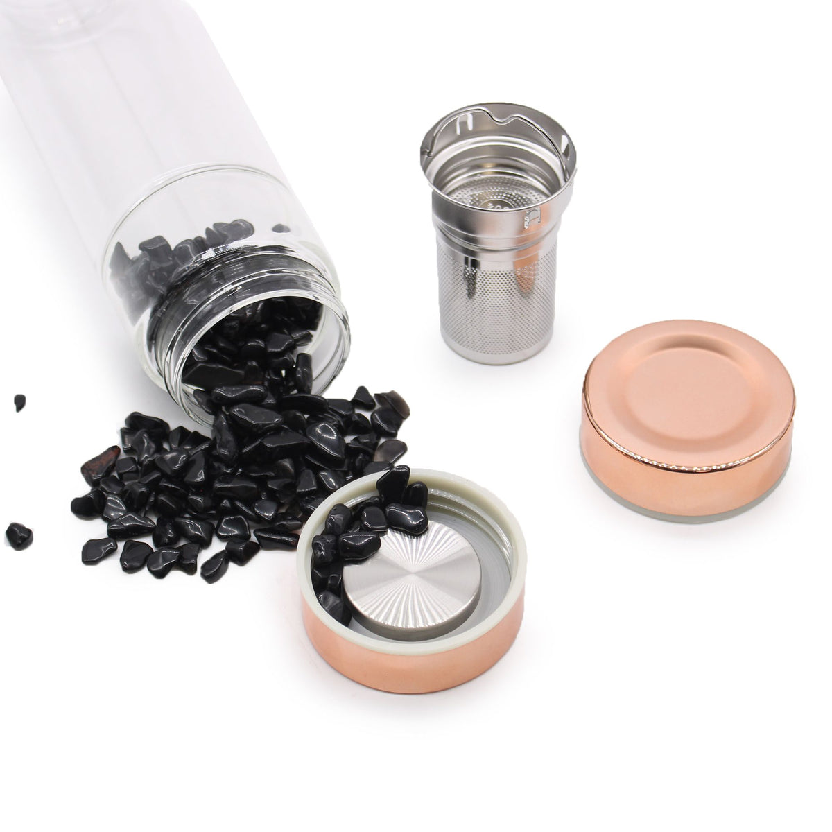 Glass Tea Infuser Bottle – Rose Gold & Onyx, 500ml