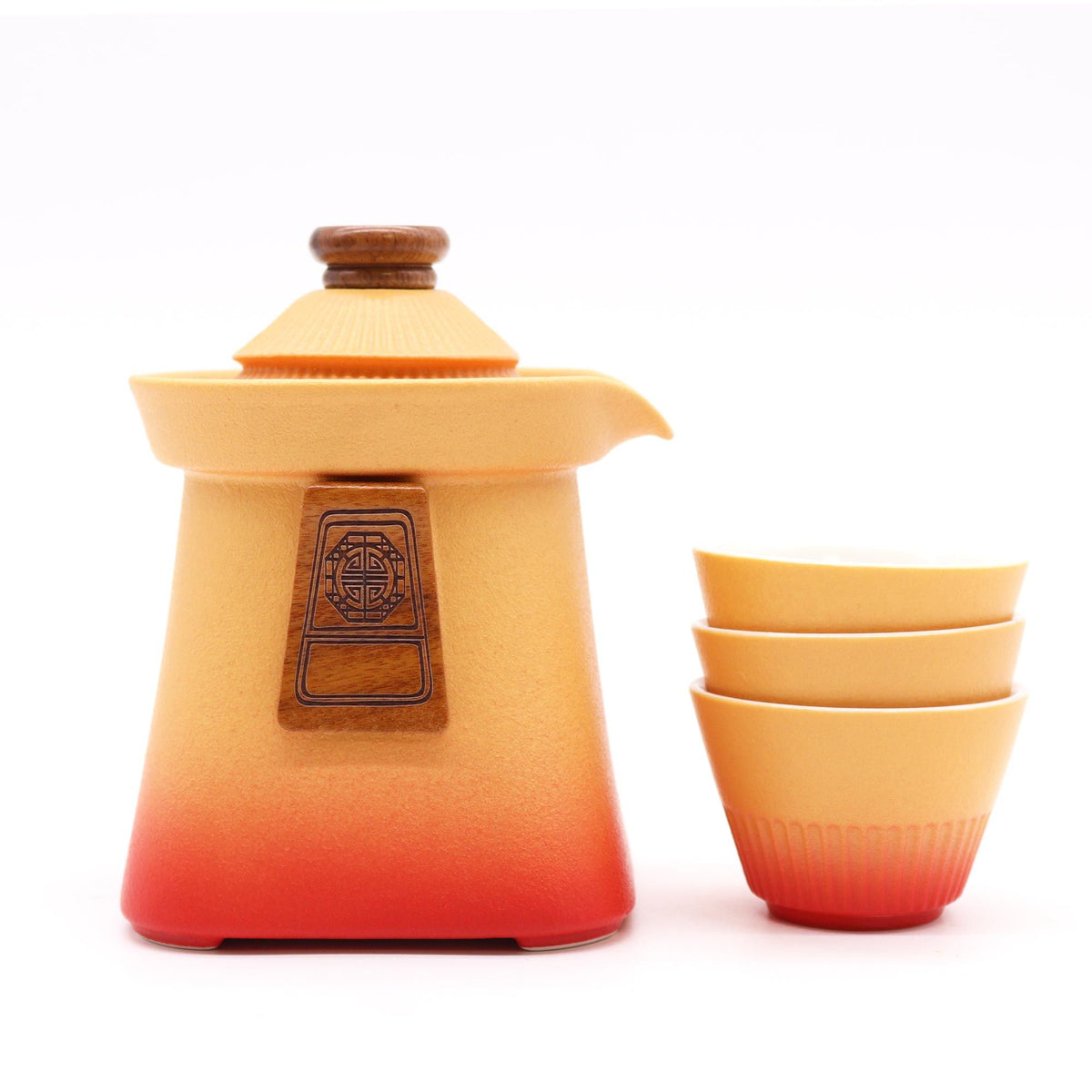 Temple Tea Set – Orange Earth, Teapot & 3 Cups