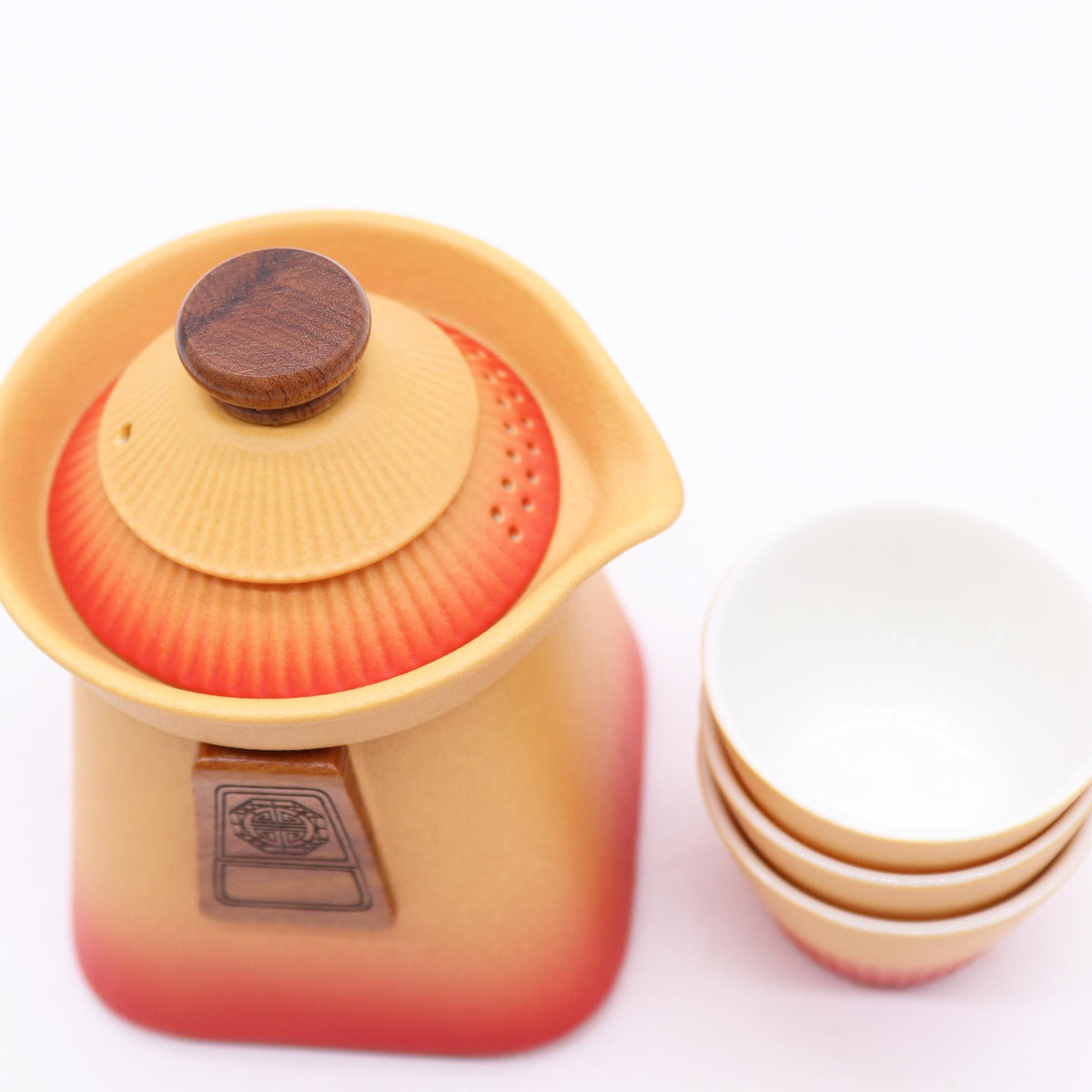 Temple Tea Set – Orange Earth, Teapot & 3 Cups