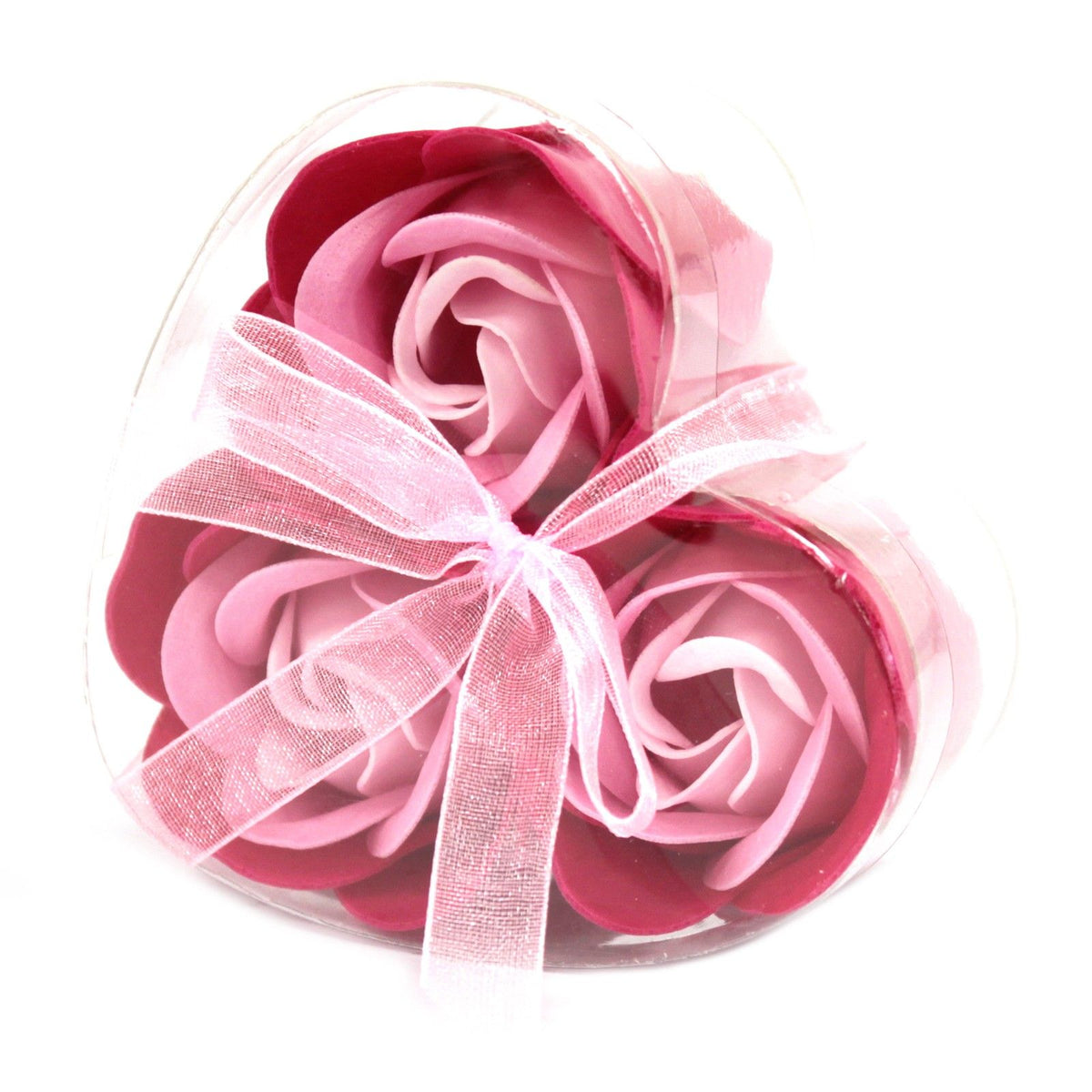 Pink set of 3 soap rose heart gift boxes