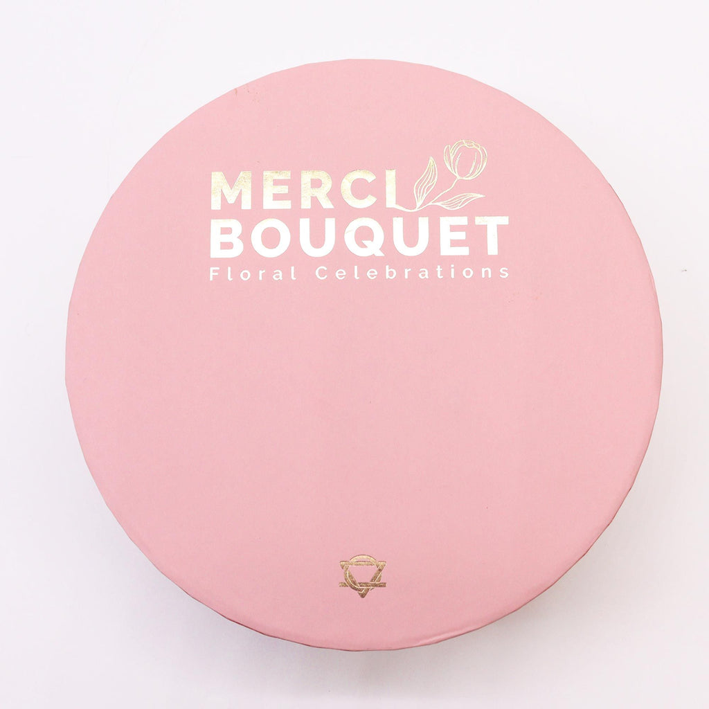 Pink round Baby Blessings soap flower gift box