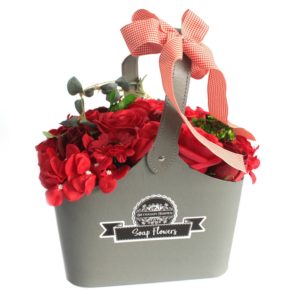 Red basket soap flower bouquet