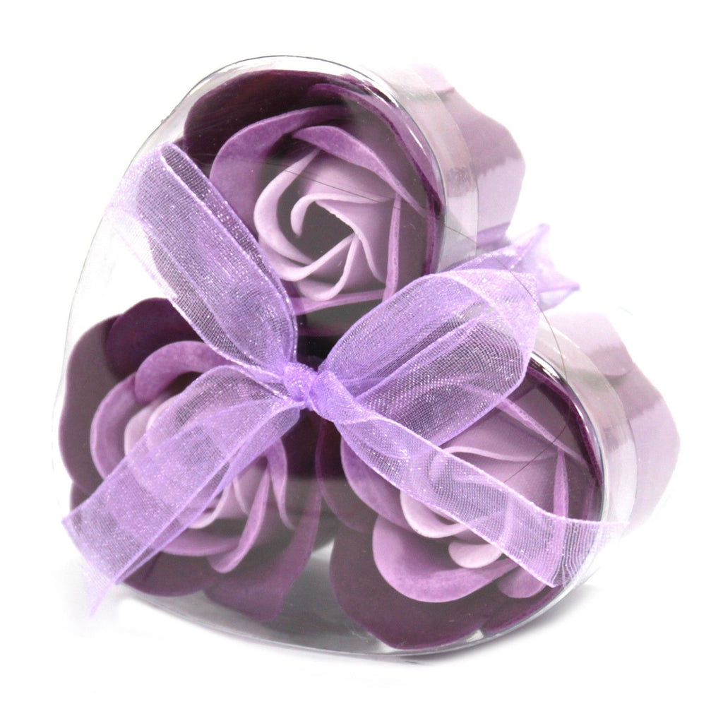 Lavender set of 3 soap rose heart gift boxes
