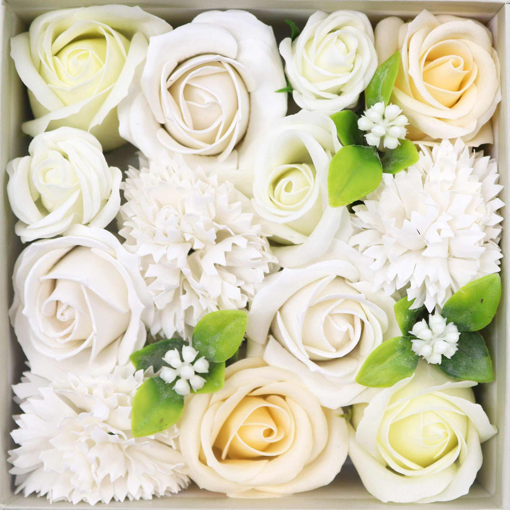 Square Wedding Blessings white and ivory soap flower gift box