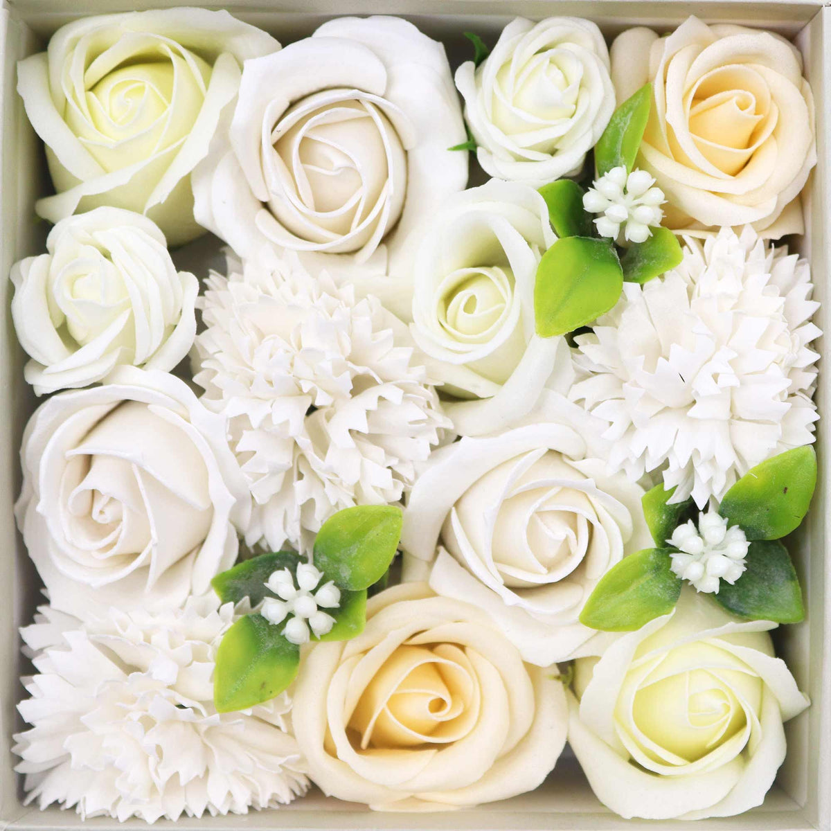 Square Wedding Blessings white and ivory soap flower gift box