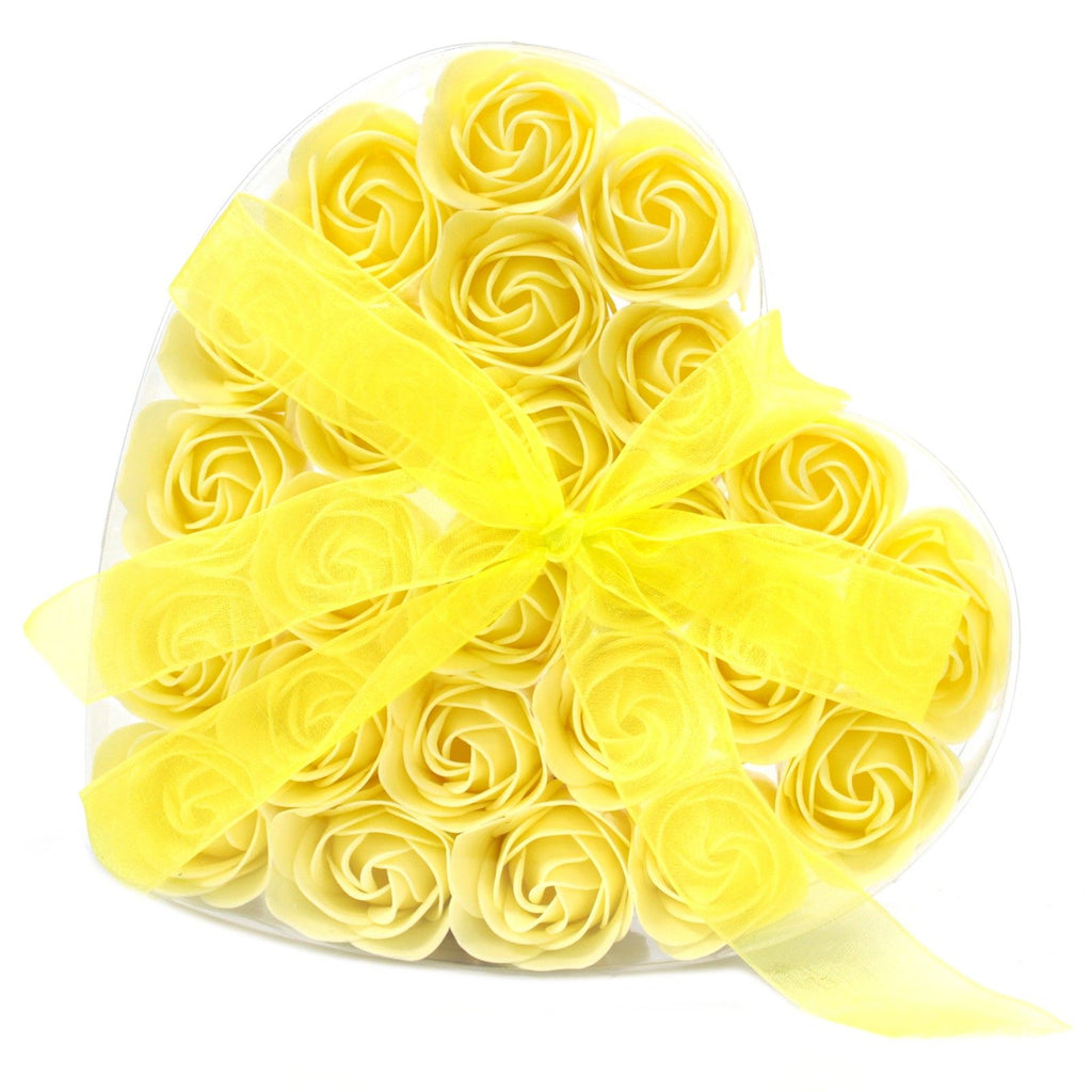 Yellow set of 24 soap rose heart gift boxes