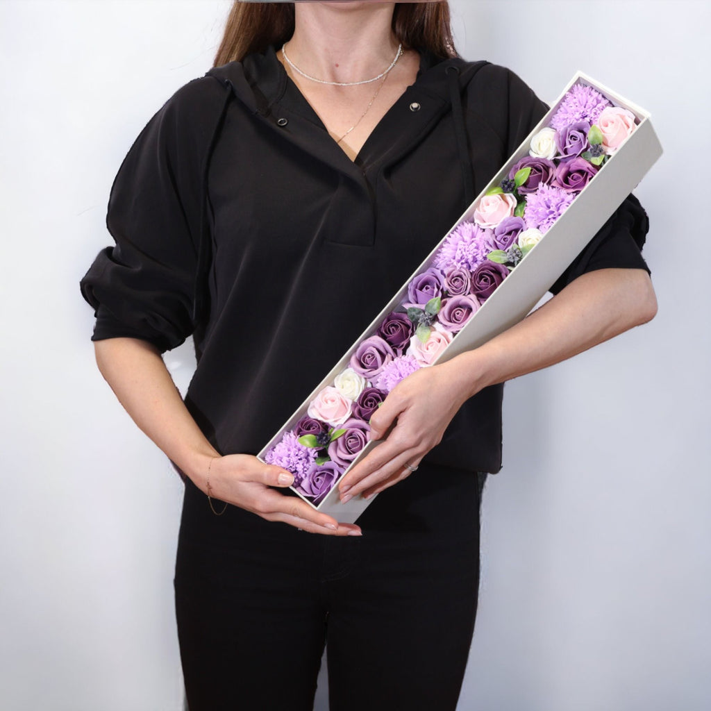 Extra Long Lavender Rose and Carnation soap flower gift box