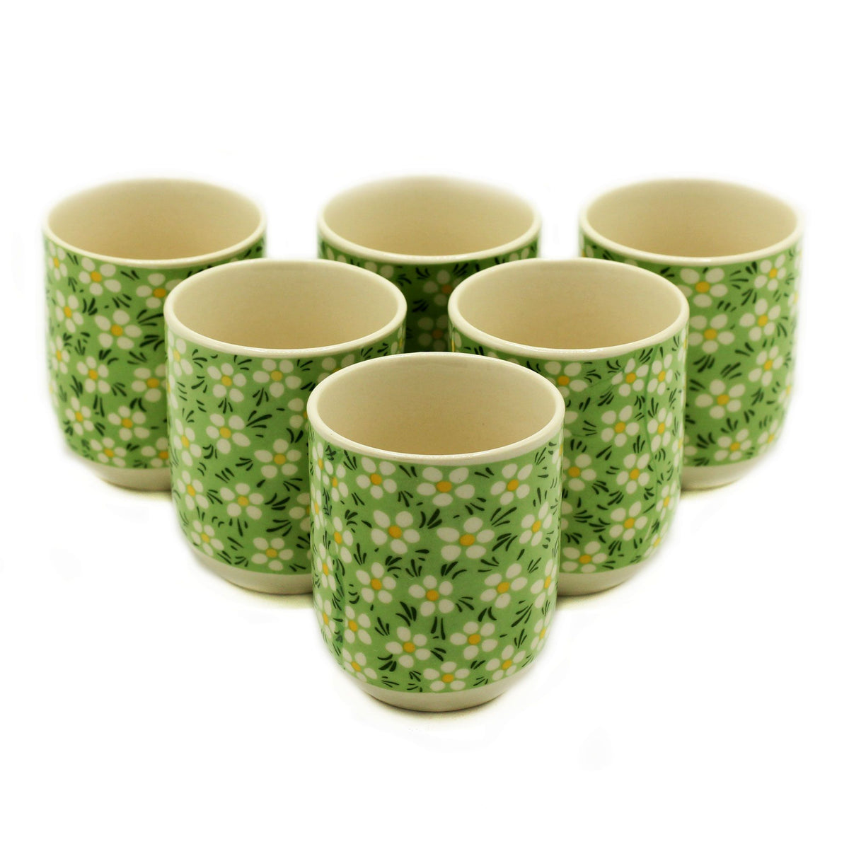 Green Daisy Herbal Tea Cups – Set of 6