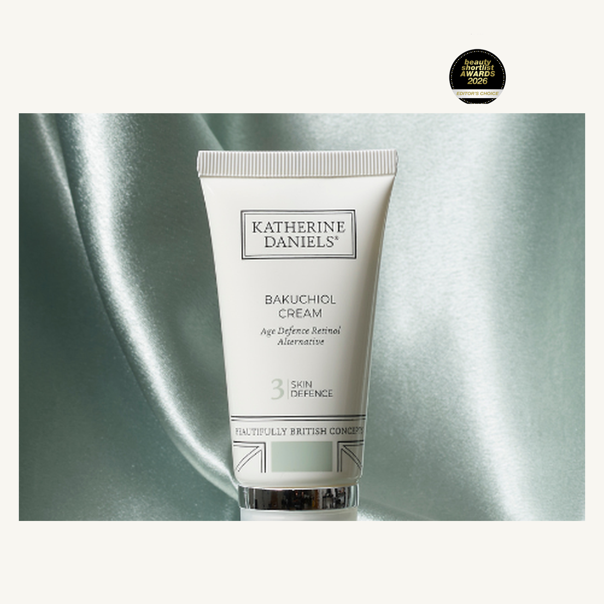 Katherine Daniels Bakuchiol Cream with Beauty Shortlist Awards 2026 Editors' Choice badge