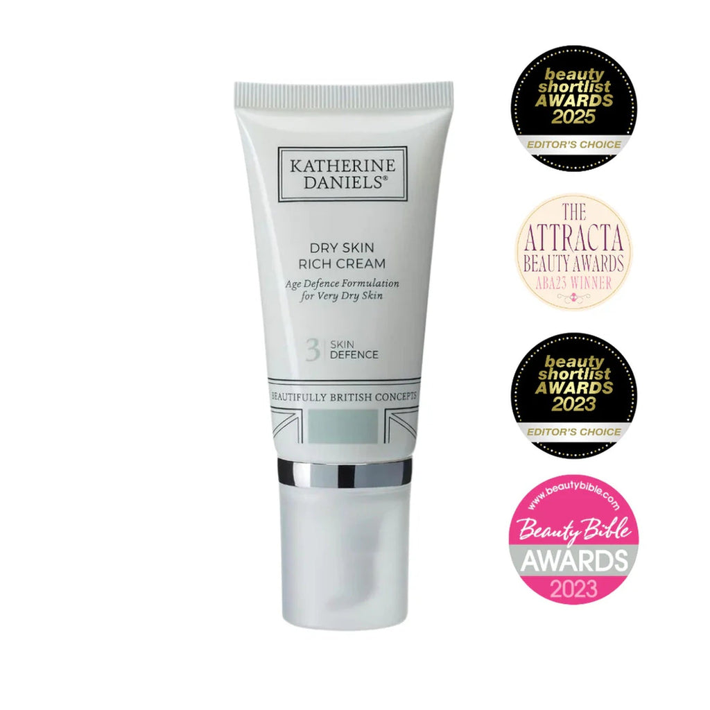 Katherine Daniels Dry Skin Rich Cream with award badges