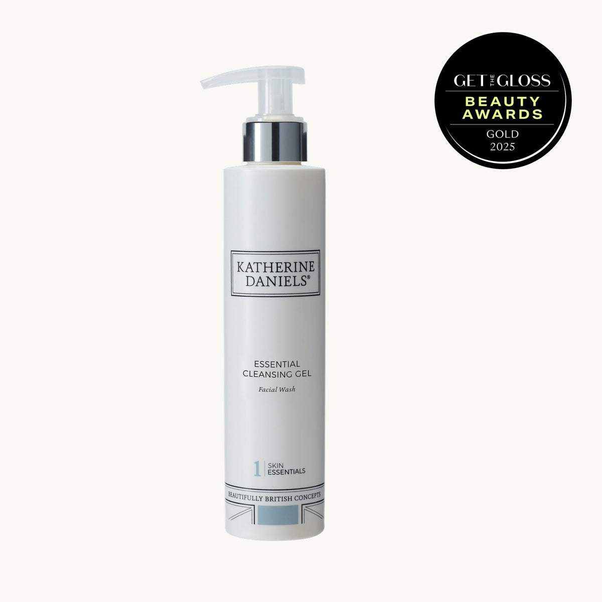 Katherine Daniels Essential Cleansing Gel with award badge