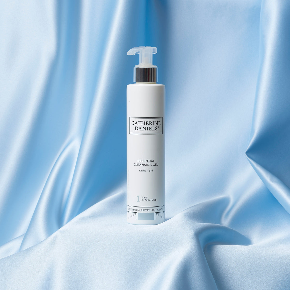 Katherine Daniels Essential Cleansing Gel on blue silk