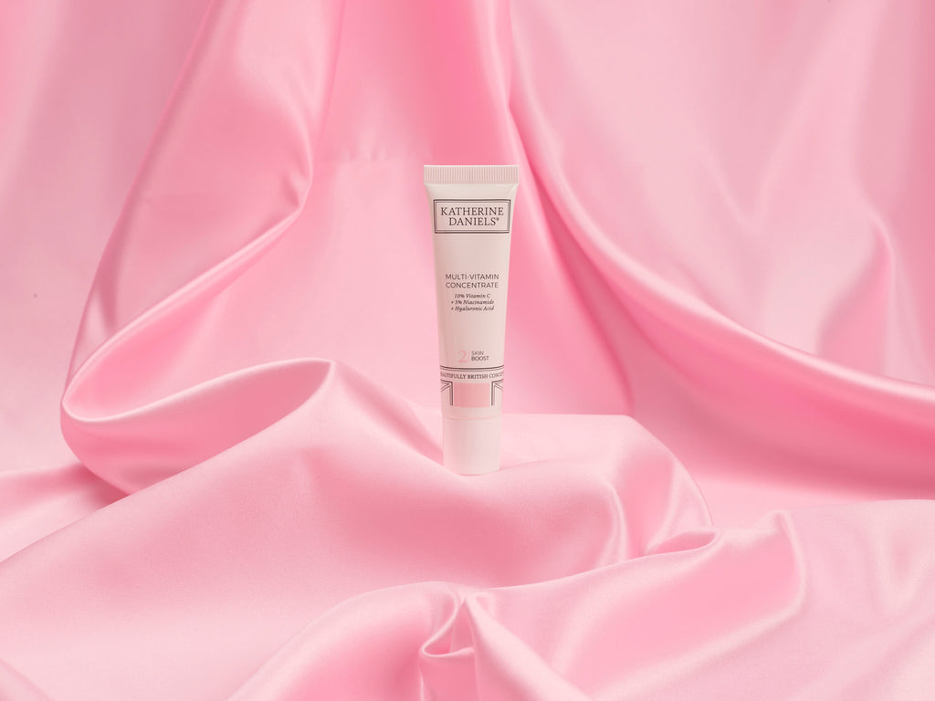 Katherine Daniels Multi-Vitamin Concentrate on pink silk