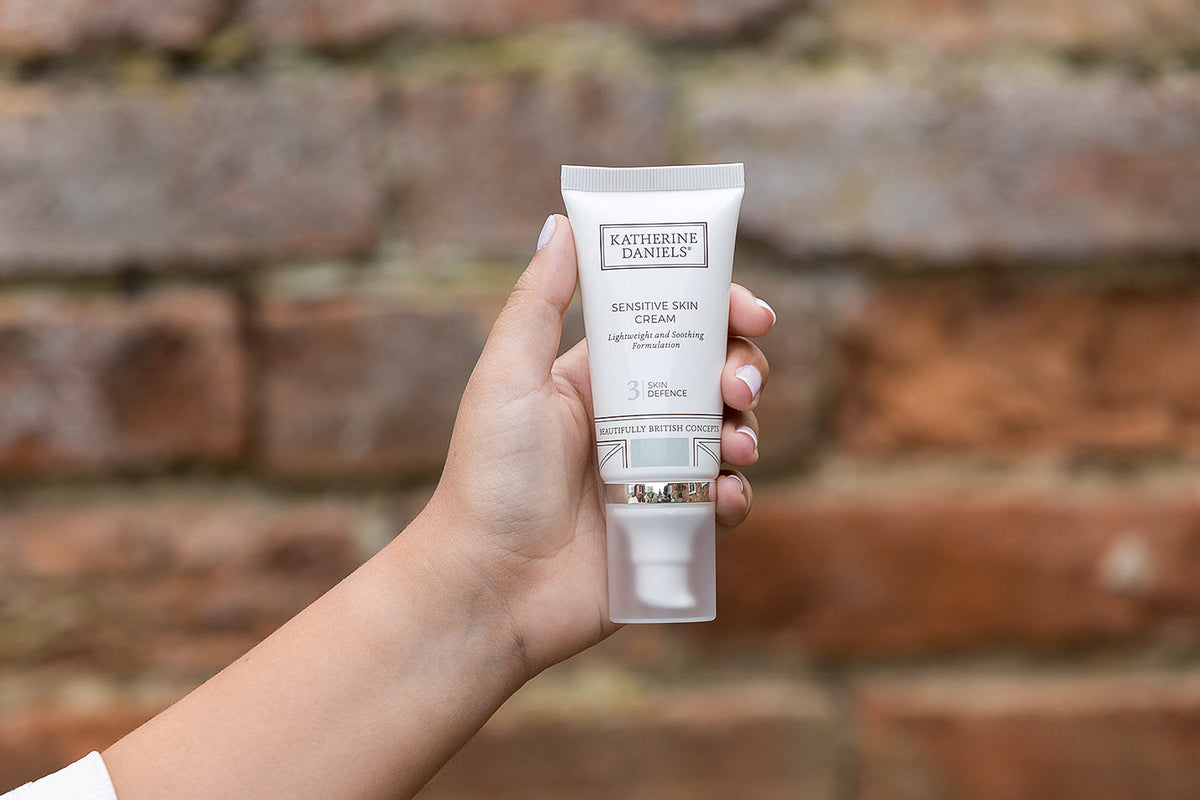 Katherine Daniels Sensitive Skin Cream held in hand