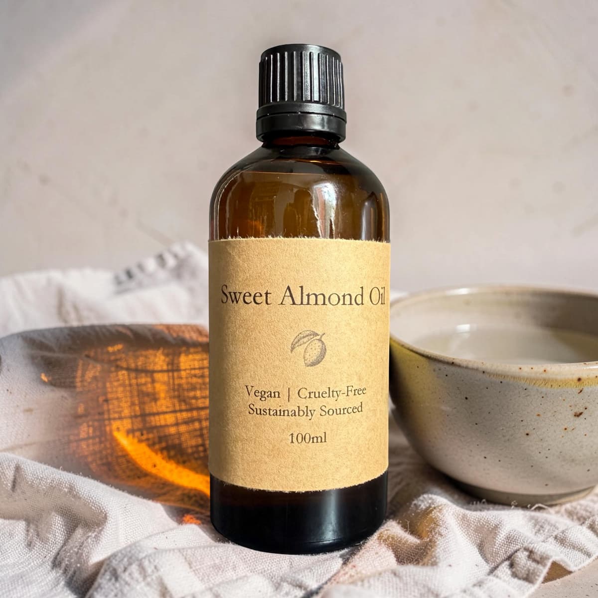 Sweet Almond Carrier Oil | Cold-Pressed Vegan 100 ml Amber Bottle